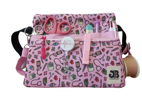 GALBA®. Bolsa Riñonera Enfermeras. Fanny Pack. Organizador. Bolsillo Grande. TCAE. Bolis y Tijeras Sanitarios. Resistente. Multiples Compartimentos. Ergonimica para Trabajo Hospital. Ligera. ROSA UTL.
