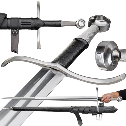 Type XVIIIb Medieval Nordic Longsword 49 Inch Hand and Half Sword Spring Steel Tempered Full Tang with Black Leather Scabbard