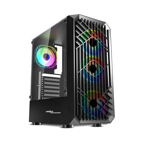 Image of Frontech War Machine Mid-Tower Gaming Computer Cabinet - Tempered Glass, Pre-Installed 4x120 mm ARGB Fans, Washable Dust Filters, Top I /O Panel (USB 3.0, 2xUSB 2.0 & Audio), ATX /mATX (FT-4349)