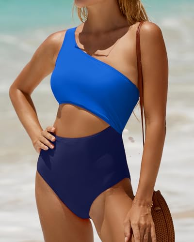 Image of Women's One Piece Swimsuit- One Shoulder Bathing Suit Cutout Tummy Control Swimwear