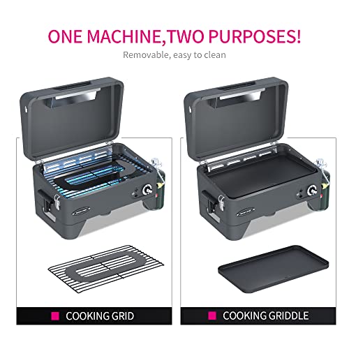Leconchef 2 In 1 Gas Grill With Hood,Portable Griddle Propane For Outdoor,Rv,Bbq Camping 16.3 Inch,12000 Btu Tabletop And Standing #TOP1