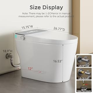 WITMYA Smart Toilet with Bidet Built In, One Piece Bidet Toilet with Auto Dual Flush, Foam Shield, Modern Elongated Tankless Toilet with Foot Sensor, Heated Bidet Seat, Warm Water & Dryer,LED Display