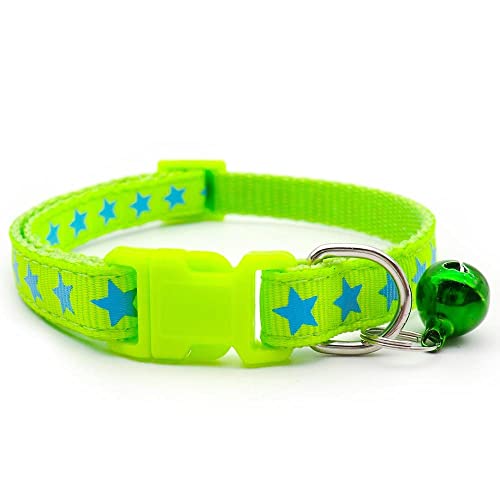 Small Dog Puppy Pet Collar Star Design with Bell Nylon Adjustable Size 19-32cm Green - Image 2