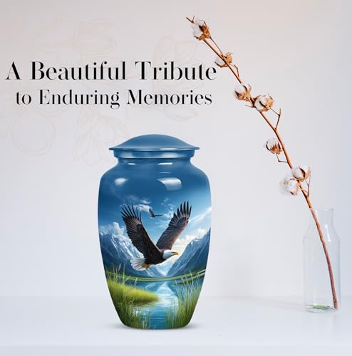 Image of Eagle Decorative Urn for Adult Ashes, Large Mountain Urns for Men, Memorial Blue Urns for Mother Burial, Cloud Cremation Urn for Human Ashes Male & Female Funeral, 10 Inch