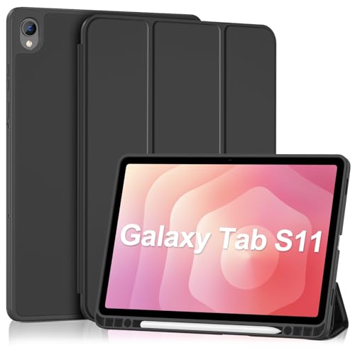 ProCase Smart Case for Samsung Galaxy Tab S11 11-Inch 2025 (SM-X730/SM-X736B) with S Pen Holder Tri-Fold Stand Cover with Soft TPU Back Auto Wake/Sleep -Black