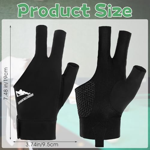 Billard Handschuh Links Schwarz Professionelle 3-Finger Billiard Pool Cue Gloves, Verstellbare Atmungsaktive Billardhandschuhe Poolhandschuhe Billard Zubehör Für Carom-Spiele, Snooker, Pool-Spiele