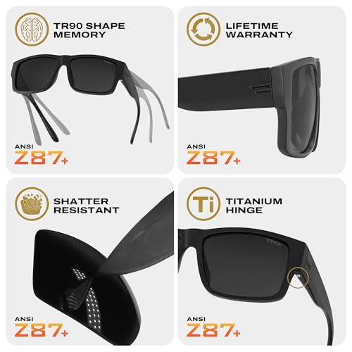 Image of TOROE Z87+ Polarized Safety Sunglasses Matte Black TR90 Frame, ANSI Rated Lens