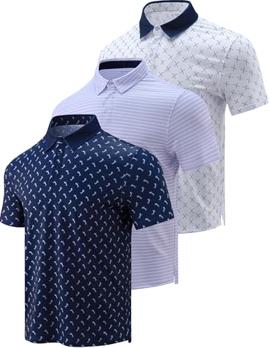 El Mejor Listado de Ropa de Golf para Hombre los 5 mejores. 50 Paquete de 3 polos de golf Performance Dry Fit Tech con bolsillo en el pecho de manga corta, G