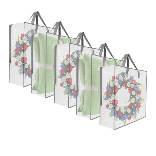 5 Pack Moving Bags, Wreath Storage Bag, Garland Container, Clear Storage Bags with Handles and Zippers Moving Bag for College Carrying, Bedding, Toys Organizer, Under the Bed Storage