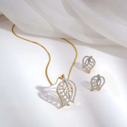 Image of Rubans Pendant Necklace Set American Diamond and Zirconia Gift Jewellery for Women & Girls