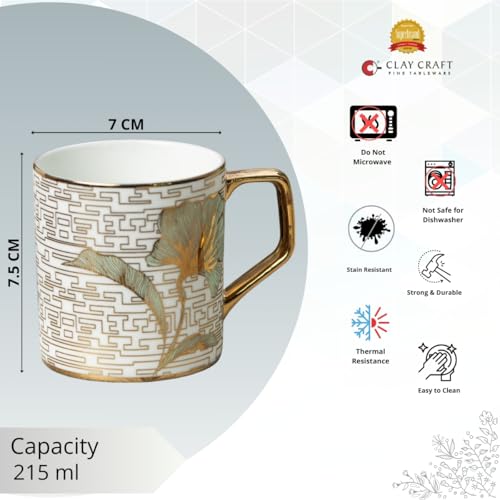 Image of Clay Craft Fine Ceramic Director Coffee Mug Set of 6-215 Ml Each, Mugs for Coffee, Cups Set, Ideal for Gifting, Perfect for Home & Office, Elegant Ceramic Tea Cup Set (E613)