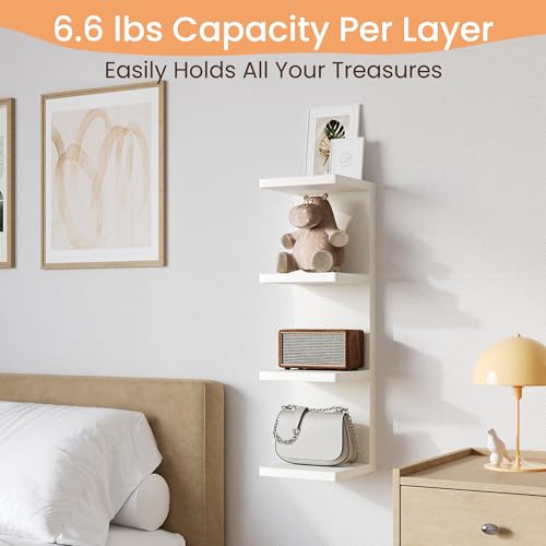 Image of upsimples 4-Tier Floating Wall Shelf, White Vertical Vanity Decor Shelves