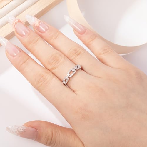 Moissanite Wedding Bands for Women,White Gold D Color VVS1 Wedding Rings,Half Eternity Twist Chain Ring, Stackable Non-Tarnish Anniversary Promise Ring Sizes 5-103