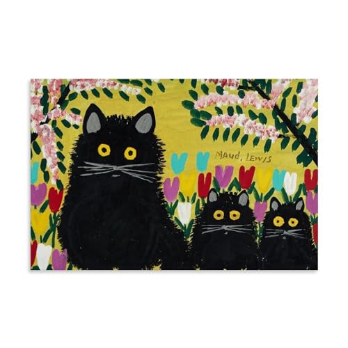 Maud Lewis trois chats noirs affiche déco murale maison poster floral grand format 24x36