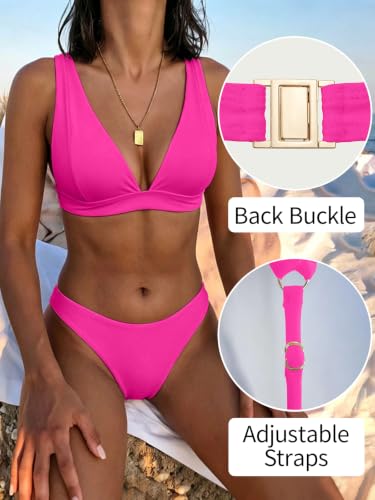 Image of Bathing Suits for Women Deep V Neck Sexy Two Piece Bikini Sets for Women Thong Halter Cheeky Swimsuit
