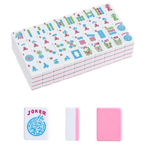 GUSTARIA 1.2”American Mahjong Tile Set, 166 Mahjong Game Set with Pink Color (Tiles Only, No Racks and Other Accessories)