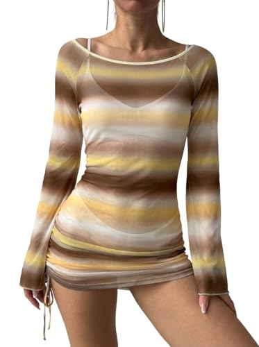 Image of ZAFUL Womens Swimsuit Cover Up Dress Off Shoulder Hollow Coverup Bathing Suit Mesh Swim Beach Dress