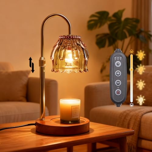 Candle Warmer Lamp with Timer and Dimmer 4-Level Dimmable Flower Light Heat Lamp for Jar Candles Adjustable Height Modern Cute Home Decor for Living Room Bedroom and Best Gift for Friends Lover. Gold - image 1
