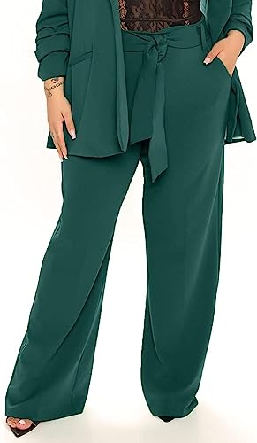 Image of FRAULEIN Women's Western Stylish Trousers Relax Fitting Belted Wide Leg [S - 5XL] Size Pants
