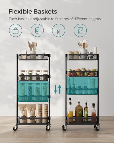 SONGMICS-Slim-Storage-Cart-4-Tier-Metal-Rolling-Cart-with-Wheels-Flexible-Baskets-Narrow-Cart-for-Kitchen-Bathroom-Laundry-Room-Easy-Assembly-Black-UBSC065B01 SONGMICS Slim Storage Cart 4 Tier Metal Rolling Cart with Wheels Flexible Baskets Narrow Cart for Kitchen Bathroom Laundry Room Easy Assembly Black UBSC065B01