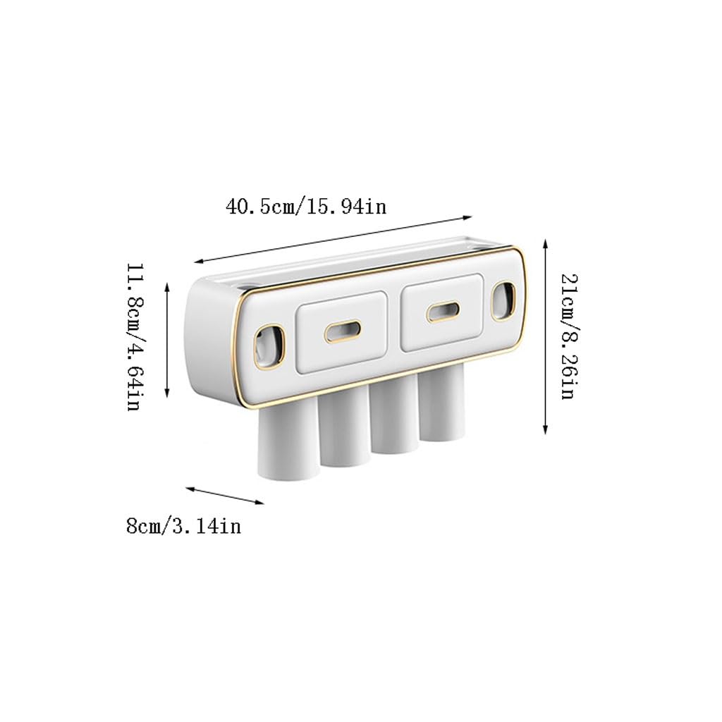 Estante para Cepillos de Dientes Portaspazzolino Bianco Avorio da Parete, Scatola portaoggetti Multifunzionale for Bagno, con Doppi Dispenser for dentifricio(L40.5cm)