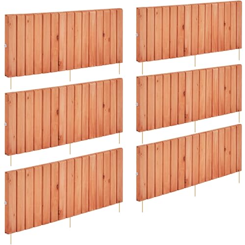 Yaheetech Wood Garden Fence,6pcs Outdoor Wooden Landscape Edging Flexible No Dig Decorative Border for Spring Yard Patio Pathway Courtyard Maintenance,Brown-178in