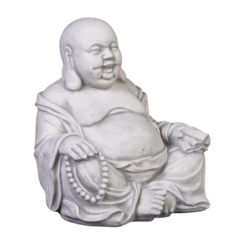 gartendekoparadies.de Lachender Buddha Mönch, Steinfigur, H. 23 cm, 8 kg, Grau, frostsicher aus Steinguss für Außenbereich gartendekoparadies.de Lachender Buddha Mönch, Steinfigur, H. 23 cm, 8 kg, Grau, frostsicher aus Steinguss für Außenbereich