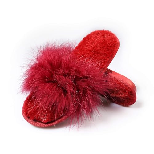 Image of Fur Story Women's Furry Slippers Open Toe Fuzzy Slippers Memory Foam Fluffy House Sandal