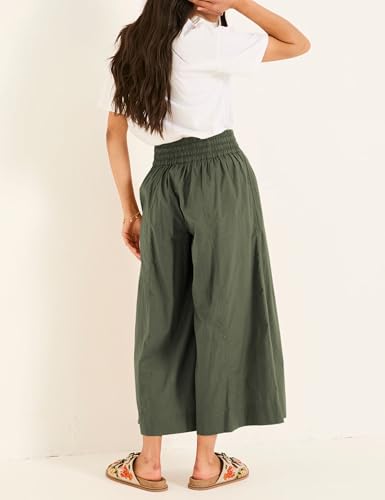Yeokou Women Casual Wide Leg Pants Summer Cotton High Rise Elastic Waist Cropped Capris Trousers with Pockets2