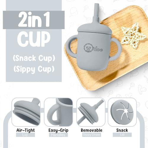 Image of O'doe BPA-Free Silicone Baby Feeding Set | Thick & Soft Suction Plates, Baby Food Bowl, Wooden Fork & Spoon, and More | Make Mealtime Fun and Easy for Your Little One