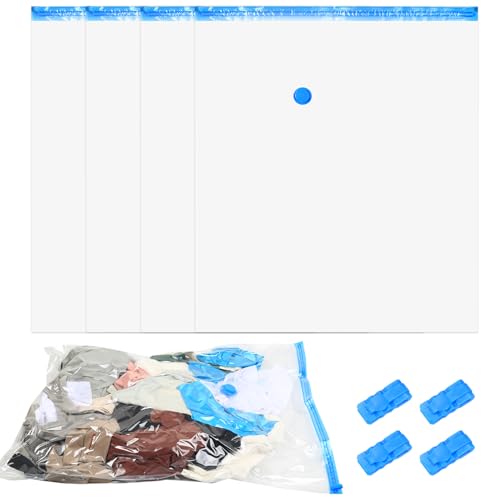 4 PcsBolsas Vacio Ropas, Bolsas Almacenaje Ropa Vacios, Bolsas Ropa al Vacio, Bolsa de Compresión al Vacío de Viaje para Almohadas, Edredones, Maletas, Viajes (80 x 100 cm)