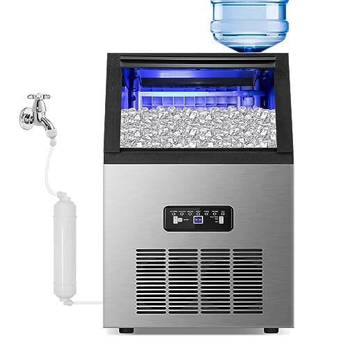 Commercial Ice Maker, 250Lbs/24H Under Counter Ice Machine with 77Lbs Storage Bin, 90 Ice Cubes in 11Min, Stainless Steel Freestanding Ice Making Machine for Business, Water Filter and Scoop Included