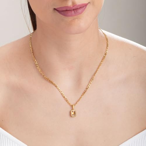 Image of PALMONAS Everyday Exquisite Brown Stone Gold Necklace for Womens - Waterproof & Anti-Tarnish
