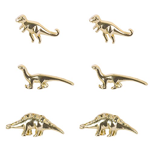 Gold Dinosaurs Earrings Alloy 3 Pairs of Studs Set Punk Cartilage Earrings Cute Animal Jewelry