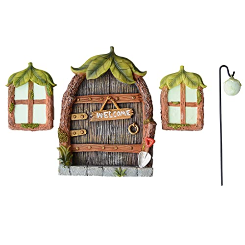 Fairy Door with Windows for Tree.Including Fairy Lantern.Shine at Night. Fairy Garden Decor.Garden Gnomes Outdoor Fariy House Mini Tree Decorations.Garden Fairy Door.Fairy Door for Wall. (Standard)