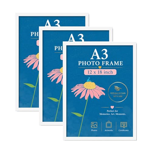 Image of AbhiKalpya Art Studio A3 Frame Empty for Artwork and Painting,12x18 inch Photo frame Set of 3 (White)