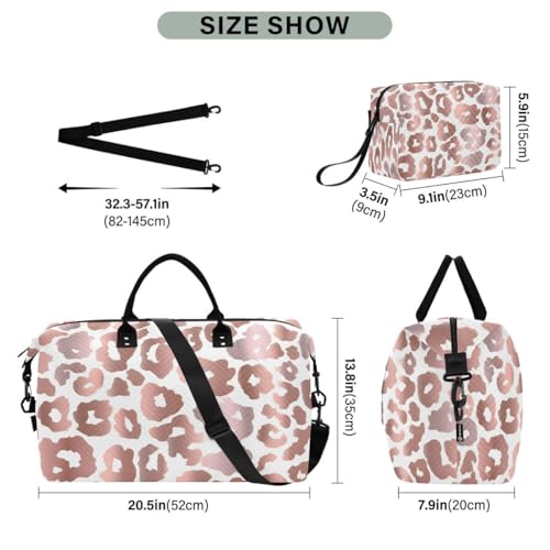 Rose Gold Leopard Print Travel Duffle Bag Gym Bag Weekender Bags with Toiletry Bag Travel Trip Tote Bag3