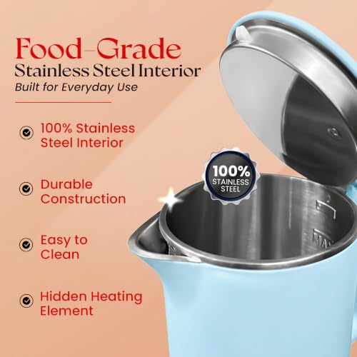 Image of Tesora by Cook with Parul Electric Kettle, 1.8L, 12 Recipes Book Included, 1500W, 100% Stainless Steel Inner Body, Auto Shut-Off, Boil-Dry & Overheat Protection, Cool Touch Double Wall (Blue)