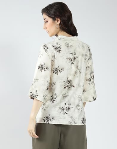 Image of Monte Carlo Women's Regular Fit Floral Collared Neck Top | 3 /4 Sleeve Casual Wear | Stylish & Comfortable | Everyday Top Wear for Women Off