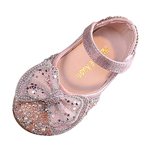 Princess Shoes for Kids Fashion Spring and Summer Sandals Dress Performance Dance Shoes Mesh Pearl Rhinestone Bow (Pink-1, 11.5 Little Child)