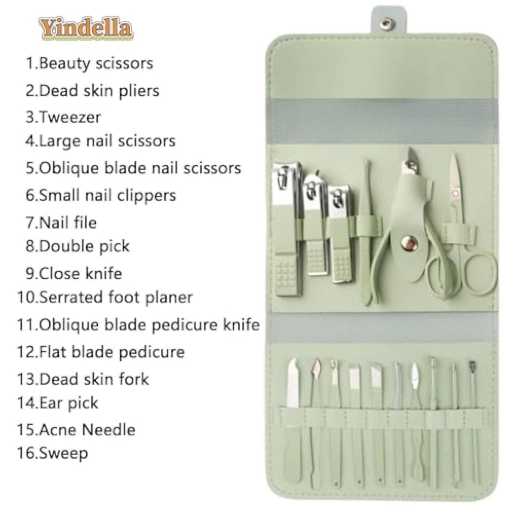 16 pcs Stainless Steel Nail Care Tools Pink Manicure Set