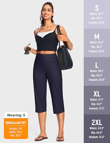 Image of ISEEGZ 15 inch / 18 inch / 21 inch / 25 inch Capri Pants for Women High Waist with Pockets Women's Capris Workout Yoga Pants Loose Straight Leg