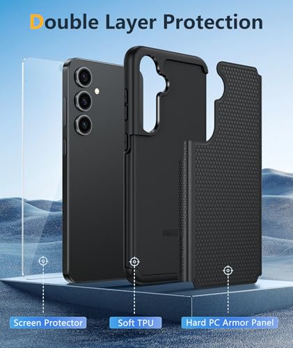Image of FNTCASE for Samsung Galaxy S25-Plus Case: S24-Plus Dual Layer Heavy Duty Cell Phone Protective Cover Shockproof Rugged with Non-Slip Textured - Military Drop Protection Bumper Tough - 6.7 inch (Black)