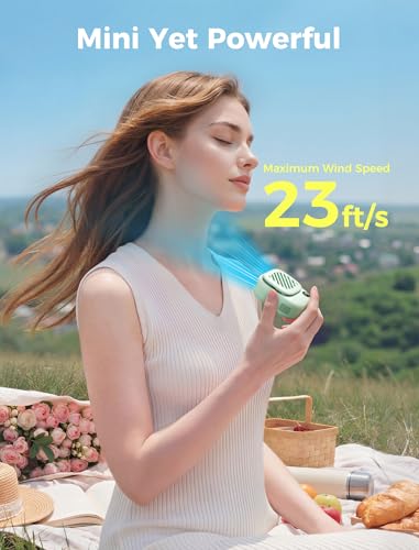 Image of Aecooly Mini Portable Neck Fan, Mighty Hands Free Fan, Magnetic Fit Click 01 USB Rechargeable [10H Max Cooling Time], Personal Battery Powered, Pocket for Travel, Summer, Gifts for Women -Green