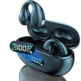 STFMHEZ Auriculares de Conduccion Osea, Bluetooth 5.3 Auriculares Deportivos Abiertos, Ear-Clip de Oreja Abierta inalámbrica Auriculares con Dual LED...