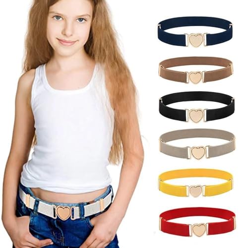 Girls Elastic Belts Stretch PU Leather Invisible Waist Belt with Heart Shape Buckle Adjustable Waist Belt for Uniform Dress Pants(Apricot)2
