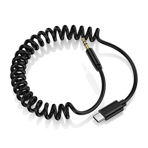 Cabo auxiliar auxiliar de áudio USB C para Samsung de 3,5 mm, cabo auxiliar enrolado de 500 cm para Galaxy Z Fold7 Z Flip7 FE S25 Ultra S25 Edge S25+ S24 Ultra A26 A36 A56 A16, adaptador tipo C para