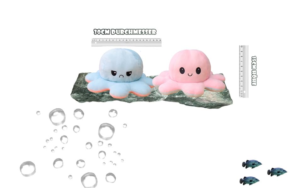 KUNSTIFY 30cm Oktupus Stimmungs Kuscheltier XXL, Geschenke für Frauen, Beste Freundin, Kinder (30cm Pink Blau)