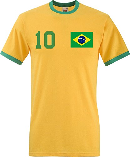 T-shirt pour homme, motif du maillot du Brésil à la coupe du monde imprimé des deux côtés avec nom et numéro, en différentes couleurs, personnalisable, jaune, XL