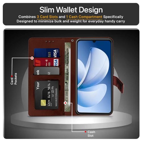 Image of WOW IMAGINE Shock Proof Flip Cover Back Case Cover for Realme Narzo 80 Lite 4G | Realme C71 5G (Flexible | Leather Finish | Card Pockets Wallet & Stand | Chestnut Brown)